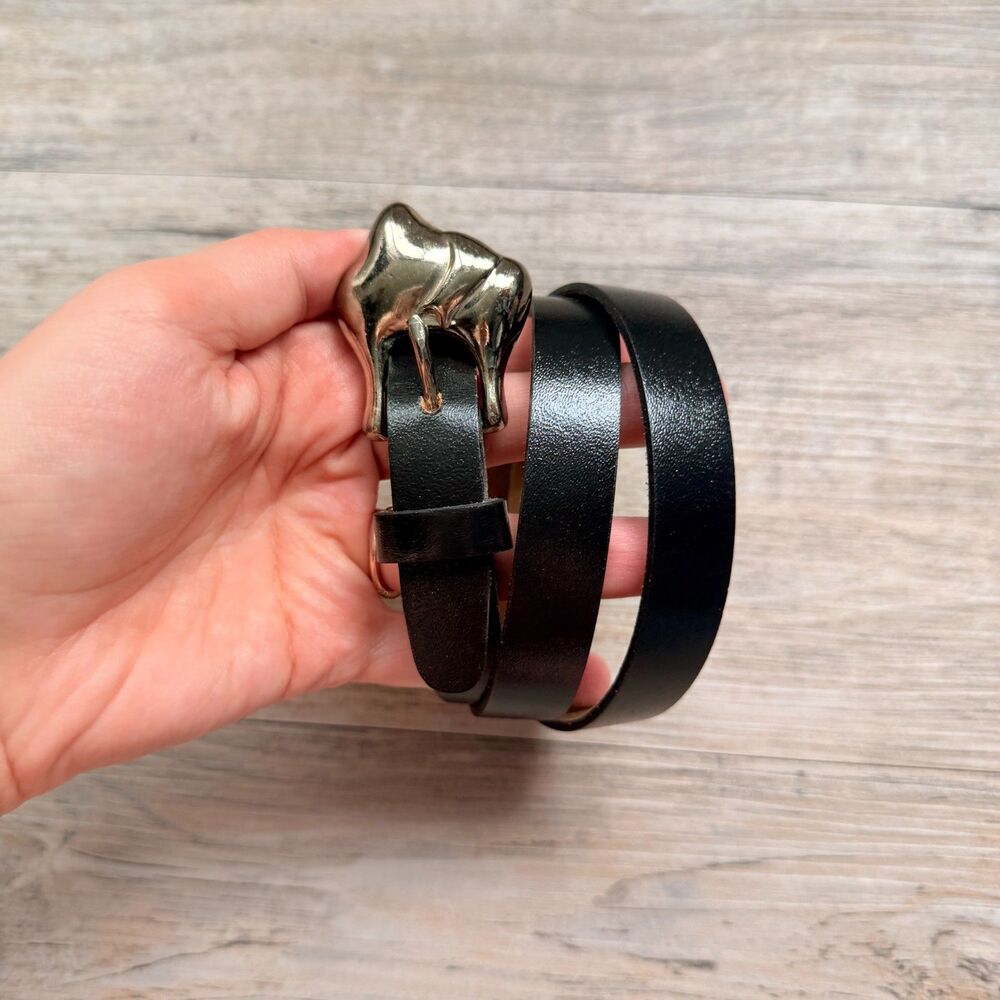 Vintage Black Leather Belt Horse Buckle Equestrian Western Boho Size M 29
